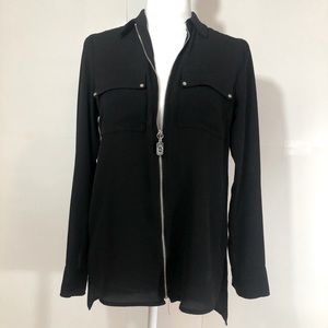 Michael Kors Black Zip-Up Collared Blouse